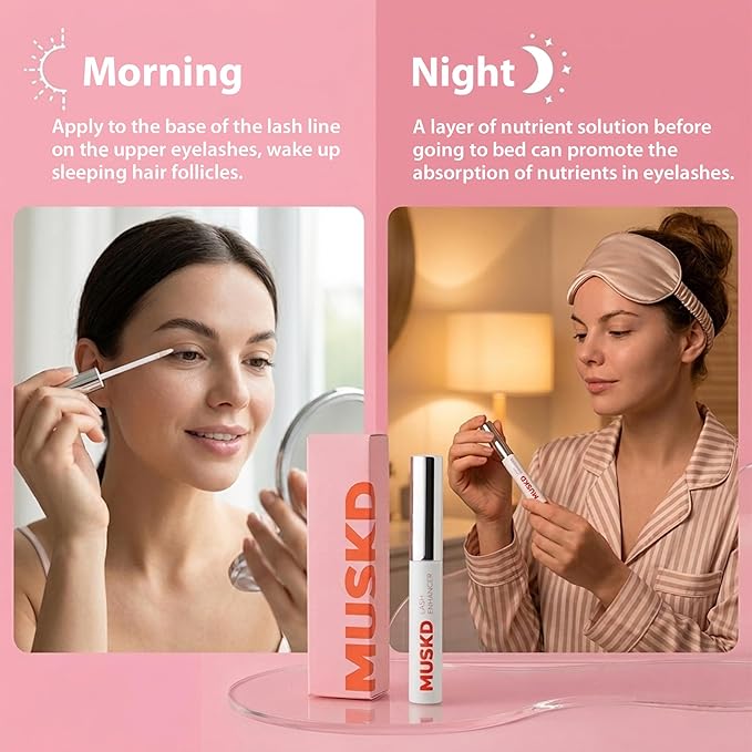 MUSKD Eyelash Growth Serum - Lash Enhancer for Longer, Thicker, Fuller Lashes & Brows - Natural, Vegan & Cruelty-Free Eyelash Serum for Lash & Brow Growth, Gentle Formula (3 ML)
