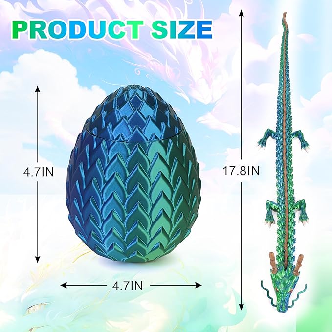 17.8-inch 3D Printed Dragon Eggs, Glow in The Dark Fidget Toys for Kids & Adults, for Home Office Desk Decor (Dragon God)