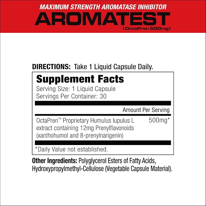 MuscleMeds AROMATEST Testosterone Booster & Aromatase Inhibitor, Lowers Estrogen, Supports Muscle Building & Strength, Anti-Aging Hormone Replacement for Men, 30 Liquid caps