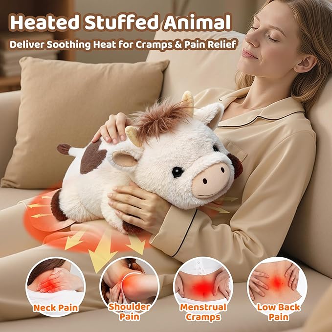 Weighted Stuffed Animals with Microwavable Heating Pad - 5lb Adjustable, Heatable & Coolable Cow Plush for Relaxation, Removable Inner Pad, Perfect Plush Gift for Kids, Adults (23 Inch)