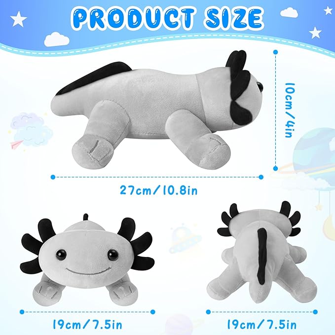 Axolotl Plush Toy, Soft Cute Axolotl Stuffed Animal, Kids Plushie Pillow Doll - Gray