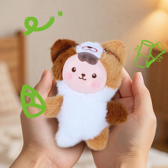Collectibles Plush Doll, Kawaii Plushies Doll with Vinyl Face Mentl Keyring for Girls Boys, Soft Kitty Vinyl Plush Figures Stuffed Toy Gifts for Keychains Bag Charm Home Decor Birthday White Brown
