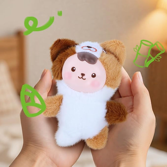 Collectibles Plush Doll, Kawaii Plushies Doll with Vinyl Face Mentl Keyring for Girls Boys, Soft Kitty Vinyl Plush Figures Stuffed Toy Gifts for Keychains Bag Charm Home Decor Birthday White Brown