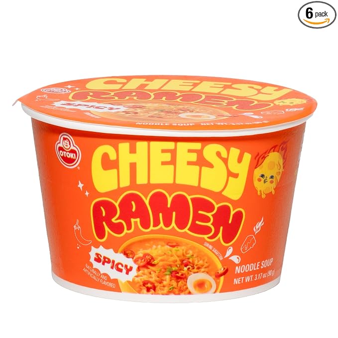 Cheesy Ramen (Bowl) – Spicy Flavor | Bold, Creamy & Cheesy Korean Instant Bowl Noodles with a Spicy Kick, 3.17 oz (Pack of 6)