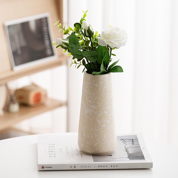 Simple Boho Ceramic Flower Vase for Home Decor (Snowflake,Big) | 8'' Modern Texture vase for Flower Plant Pampas Grass, Fit for Table Shelf Centerpieces, Living Room Kitchen Wedding Gift