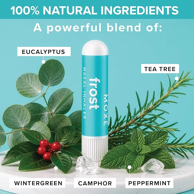 MOXE Frost - Energizing Aromatherapy Nasal Inhaler - Alleviate Headaches, Boost Focus & Energy - Cooling Sinus Blaster - Includes Peppermint, Eucalyptus, & Wintergreen Essential Oils - USA (3-Pack)