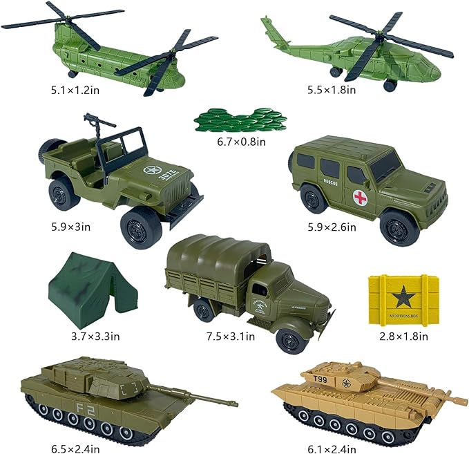Army Men Toys Large Battle Playset-Set Includes Army Men Action Figures, Military Battle Mat, Tanks, Helicopters, Jeep, Ambulance, Trucks, Cannon, Tents (120 PCS)
