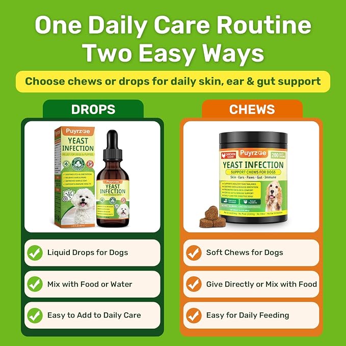 puyrzoe Natural Yeast Infection Treatment for Dogs, Itchy Ears, Skin, Paws & Allergy Relief, Yeast Treatment for Dogs, Supports Gut & Immune Health, Reduces Itching, Irritation & Inflammation, 60ml