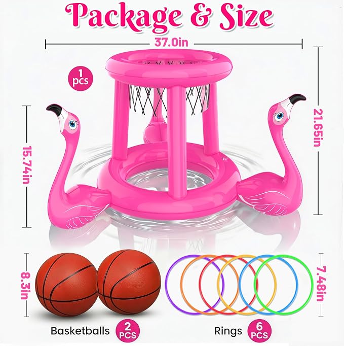 Uniqhia Pool Floats Toys Set, 2-in-1 Floating Basketball Hoops & Pool Ring Toss, Fun Summer Water Games for Kids Ages 8-12