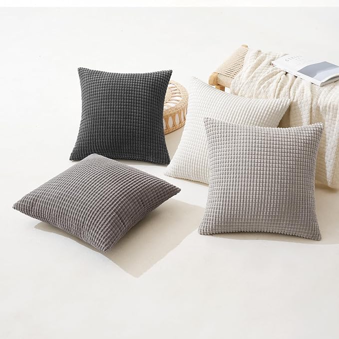MIULEE Neutral Decorative Pillow Covers 20x20 Inch Set of 4 Modern Grey | Timeless Mid Century Throw Pillows, Rustic Corduroy Couch Pillowcases, Nordic Home Decor for Sofa Living Room Bed