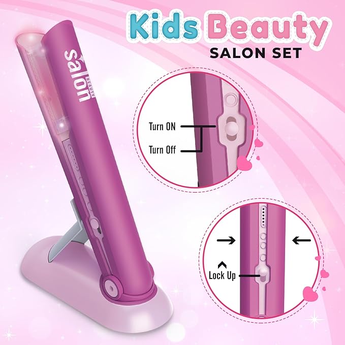 Madzee Girls Beauty Hair Salon Toys for Girls, Pretend Play Hair Stylist Toy Kit with Hairdryer, Pretend Play Hair Styling Toy Playset, Pink