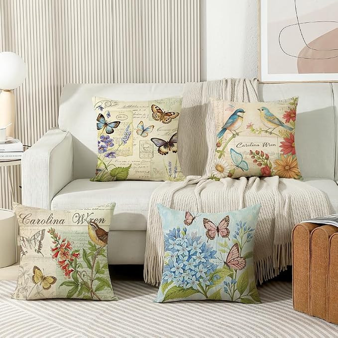 wyooxoo Spring Pillow Covers 18x18 Set of 4 Farmhouse Pillow Covers Outdoor Decorative Throw Cushion Case for Sofa Couch Living Room