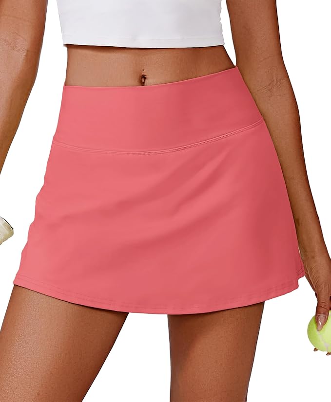 PINSPARK 14" Womens Tennis Skirt High Waisted Golf Skort with 2 Pockets | Built-in Shorts, A Line, Tummy Control, Stretchy, Casual, Mini, Workout, Pickleball, Running, Skort for Woman