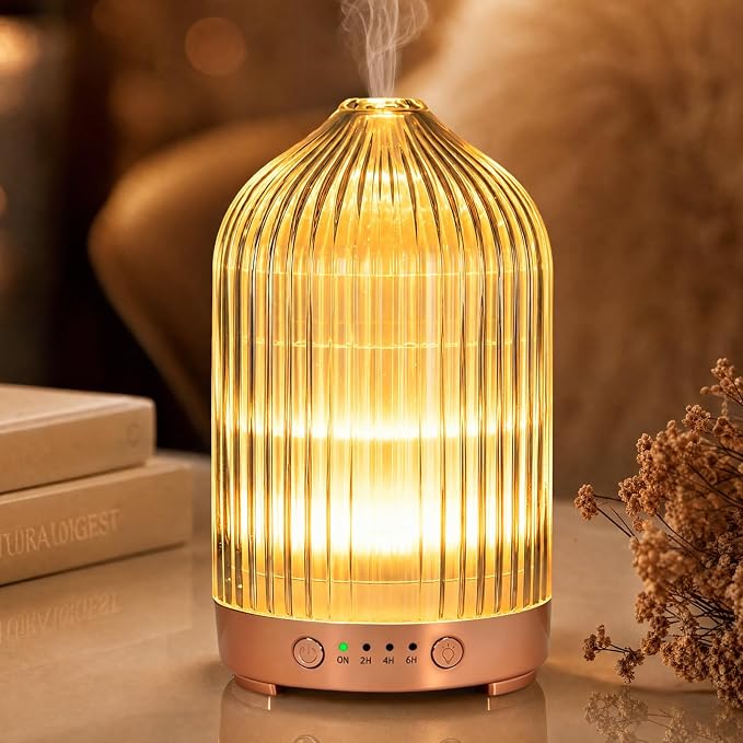 Essential Oil Diffuser for Home- 200ml Aromatherapy Diffuser for Essential Oils with 4 Timer, 7 Color LED Lights Waterless Auto Shut-Off for Home Office Décor Gifts for Women