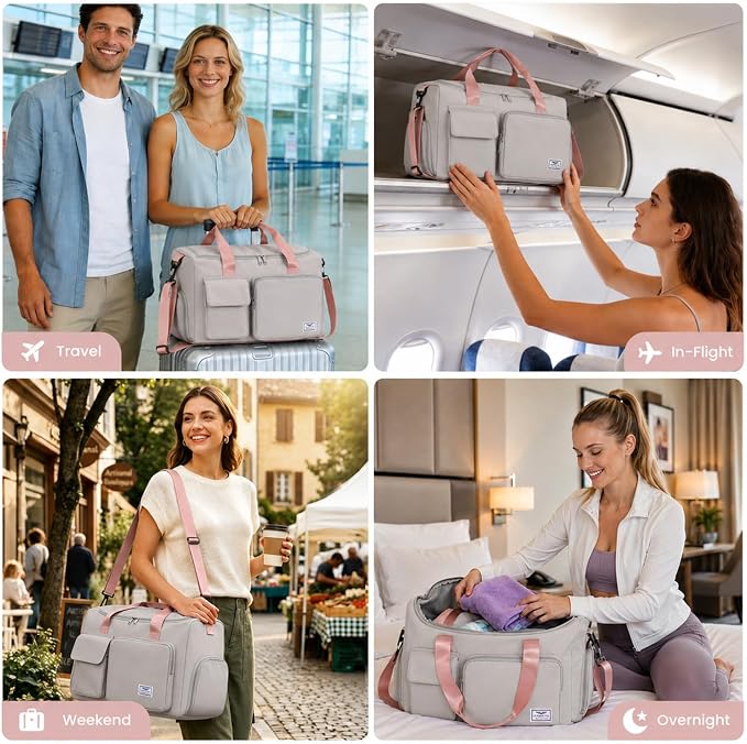 FIORETTO Women's Gym Duffle Bag with Shoes Compartment, 30L Capacity, Ideal for Travel, Gym, Sports, Duffel, Weekender