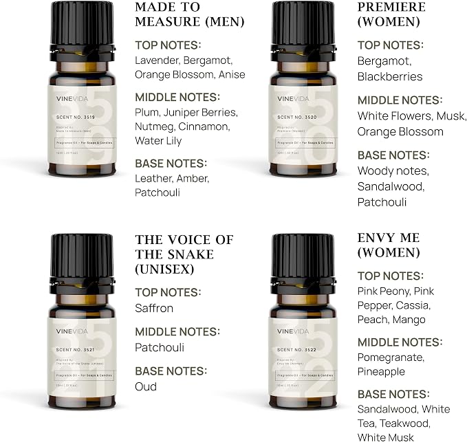 VINEVIDA [Set of 8] Luxe Scents for Candle Making, Made in USA Candle Fragrance Oil, Soap Making Essential Oils, Diffuser Oil Scents