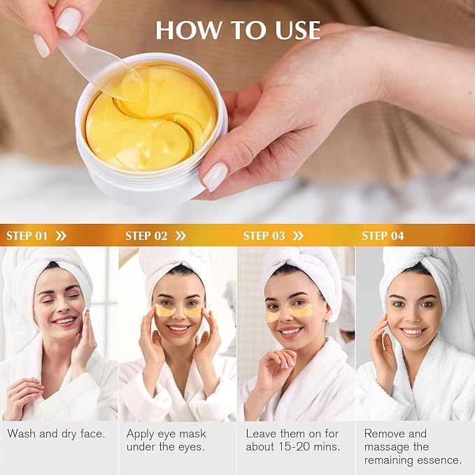 Enaskin Naturals Under Eye Patches Dark Circles Under Eye Masks for Puffiness - 24K Gold Eye Gel Pads Retinol Collagen Hyaluronic Acid Moisturizing & Reducing Wrinkles (24K Gold)