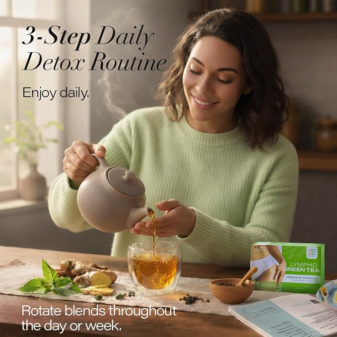 Premium Lymphatic Drainage Tea Collection | 3-Pack Herbal Teas & Recipes Book for Detox - Arnica Tea Set with Lympho Tea, Green Tea, for Cleanse & Detox, Post Lymphatic Massage, Post Surgery, Bruising and Swelling- 3 Teas+ Recipes Book