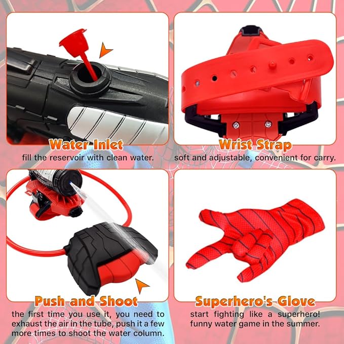 Summer Water Toys, econoLED Water Guns, Superhero Squirt Guns with Glove Summer Party Swimming Pool Beach Outdoor Water Fighting Toys for Kids