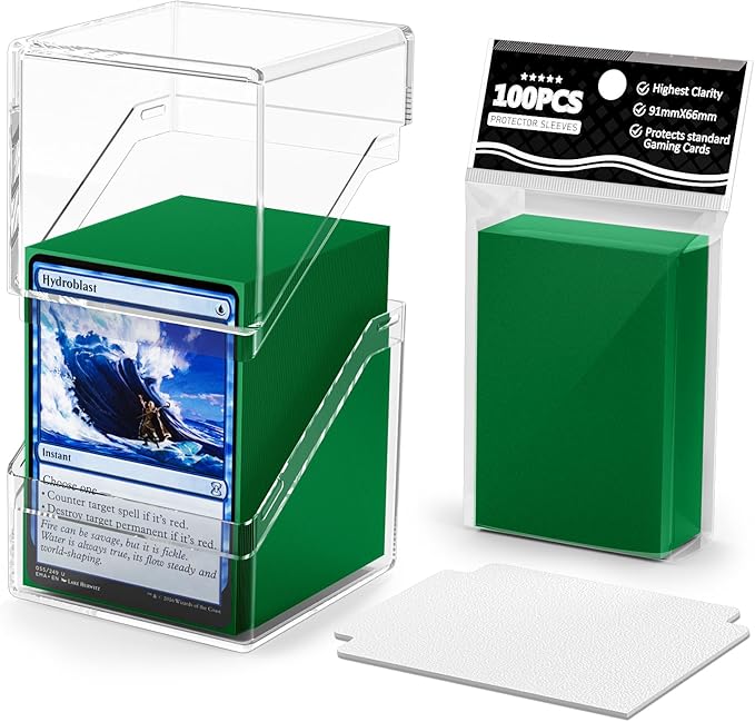 YSCare Card Deck Case, Deck Box with 100 Pack Card Sleeves and Divider, Standard Size Clear Commander Cards Storage Box Fit for MTG, Sport, Trading Cards (Dark Green)
