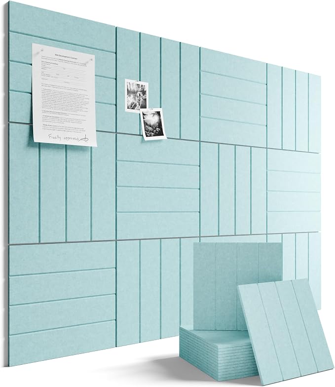 Fluxynara 48" x 36" Large Felt Bulletin Board, Aqua Blue | 12 Pack Cork Board Alternative with 60 Safe Adhesive Tabs, Felt Pin Boards for Wall Decor, Home, Office, Classroom, Dorm
