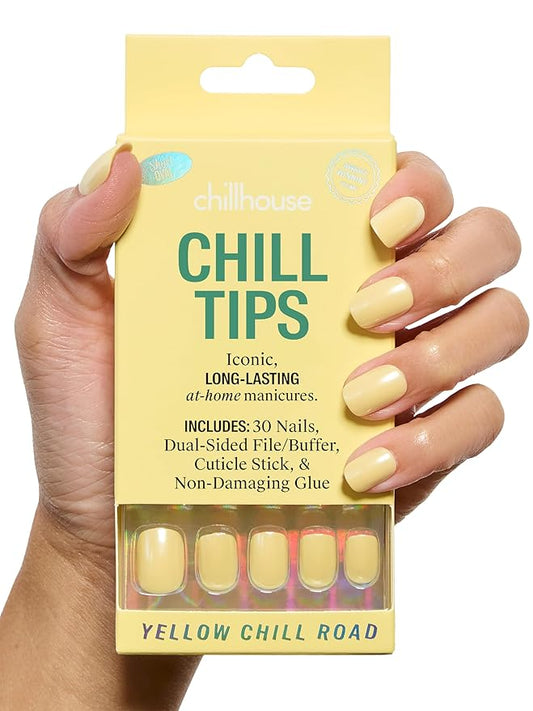 Chillhouse - Chill Tips, Press on Nails Kit - Yellow Chill Road (Square - Short) - 30 Nail Shapes & Sizes - Up to 2 Weeks of Wear - Customizable - Reusable - Women Owned - Beauty & Self Care
