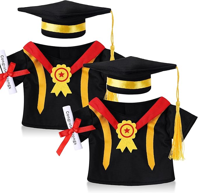 Set of 2 Graduation Teddy Bear Clothes Cap & Gow Outfit Fits Make Your Own Most 8" - 13" Bear Plush Stuffed Animal Outfit Pet Dog Doll Cap and Gown Build a Bear Clothes(Graduation F, Fit 8"-13")