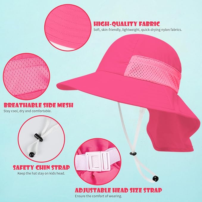 Toddler Baby Sun Hat Kids Summer Beach Essentials Adjustable Beach Hats with Bucket Wide Brim for Boys Girls Age 0-14 Years