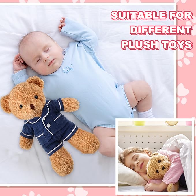Hungdao 2 Sets Bear Clothes Stuffed Animal Accessories Pink and Blue Bear Pajamas Clothes Double Layer Muslin Short Sleeve Top and Bottom Pajamas Fits Most 14-18 Inch