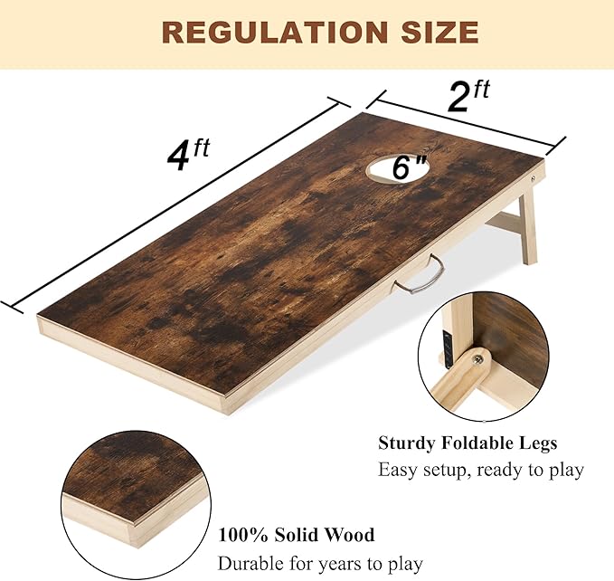 Sportdo 4x2 ft Solid Wood Cornhole Set with 8 Bean Bags, Regulation Size Cornhole Board Set for Adults, Cornhole Game Set for Tailgate Backyard Toss Games Indoor&Outdoor Activities