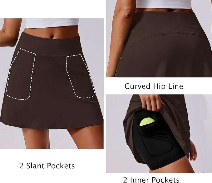 PINSPARK 17" Golf Skorts for Woman High Waisted Tennis Skirt with 4 Pockets | Lightweight, Quick Dry, 4-Way Strecth, Breathable, Tummy Control, UPF 50+ Athletic Skort for Workout, Pickleball, Gym, Casual