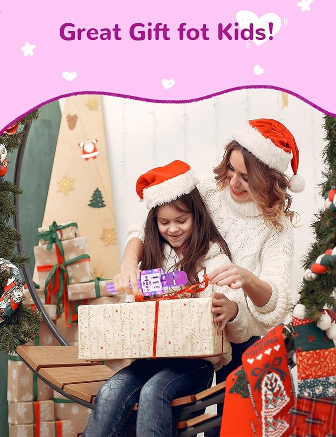 Amazmic Toys for Girls, Kids Karaoke Microphone Toddler Microphone for Kids with Lights, for Girls, Birthday New Year Party Boys Toy Age 3 4 5 6 7 8+(Light Purple)