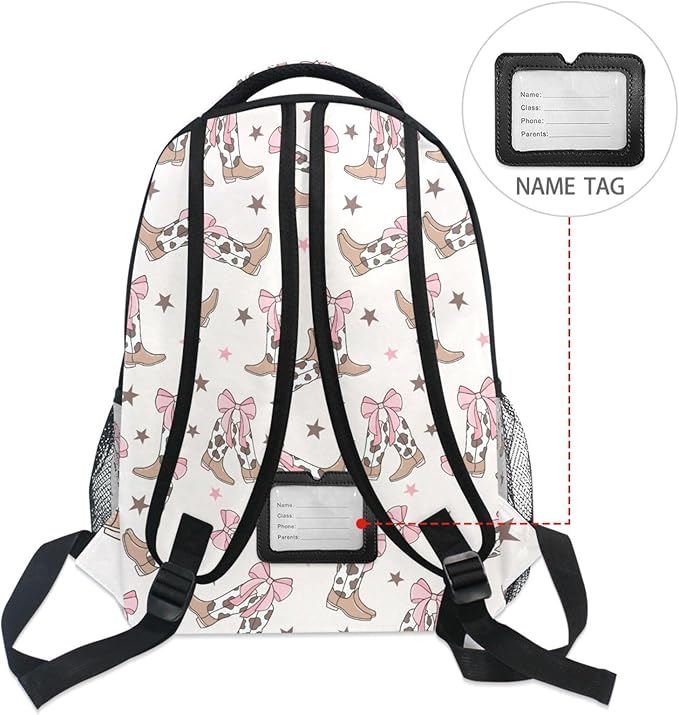 Bows Cowgirl Boots Boys Girls Kids School Backpacks Bookbag, Elementary School Bag Travel Backpack Daypack
