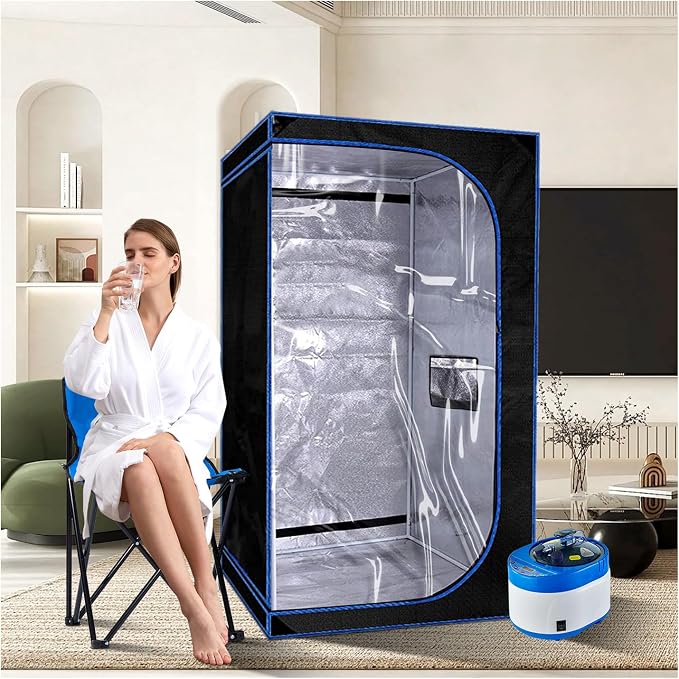 ZONEMEL Full Size Portable Steam Sauna Kit, Personal Full Body Sauna Spa for Home Relaxation, 4 Liters 1500 Watt Steamer, Remote Control, Timer, Foldable Chair