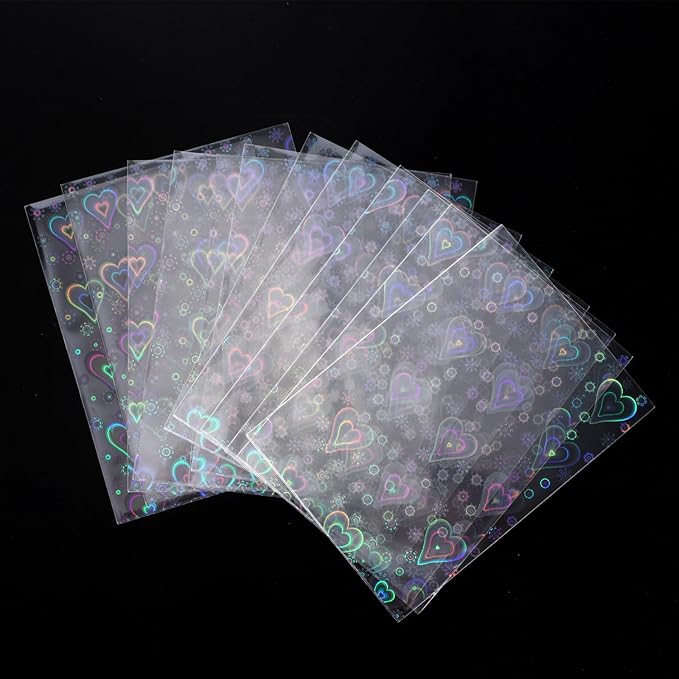 200pcs Love Heart-Shape Photocard Sleeves, 9.1x6.5cm/3.58x2.56in Holographic Foil Card Protector Covers for Trading Cards Kpop Photocards