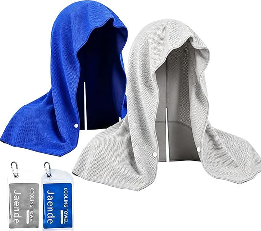Jaende 2Pack Cooling Hoodie Towel, UPF 50+ Sun Protection Ice Towel, Instant Cooling Towels for Neck and Face, Perfect for Sports, Gym, Workout, Yoga, Running & Hot Weather