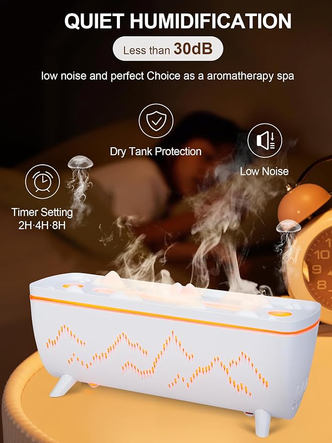 Volcano Jellyfish Diffuser - Essential Oil Aromatherapy Aroma Humidifiers | 280ML Leak-Proof Low Noise 2 Ring Holes with Timer for Bedroom Office Hotel