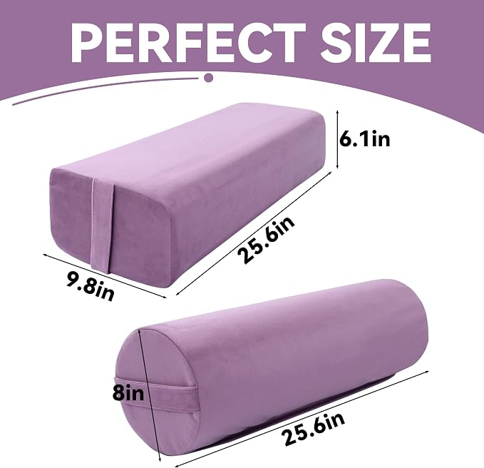 MABOZOO Yoga Bolster Set, Velvet Cover High Density Foam Pillows for Restorative Yoga and Meditation, Rectangular and Cylinder Bolster Pillow Meditation Cushion Pillow For Women Leg