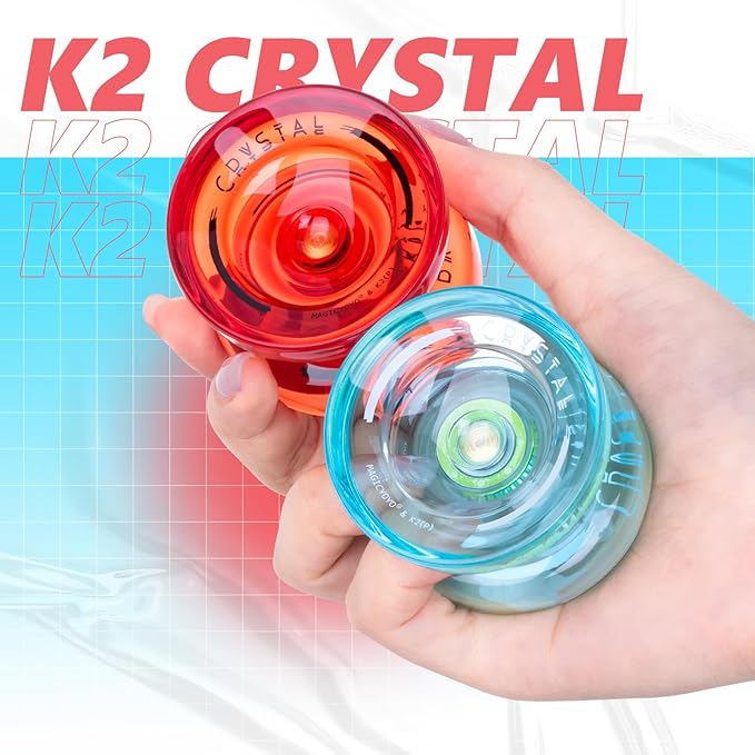 MAGICYOYO K2 Crystal Yoyo Responsive Yoyo for Kids, Plastic Yo Yo Professional with Unresponsive Bearing + 12 Yo-yo Strings, Yo-yo Storage Case, Bearing Removal, Axle Tool (Red + Green)