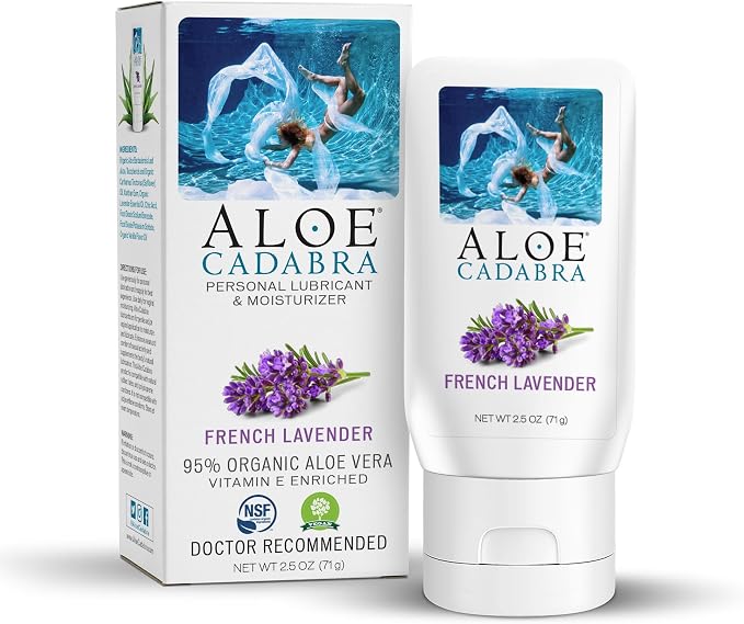 Aloe Cadabra Vaginal Moisturizer, NSF Certified Organic Edible Aloe Lube for Men, Women, Non-Staining, pH Balanced, (French Lavender, 2.5oz, 1 Pack)