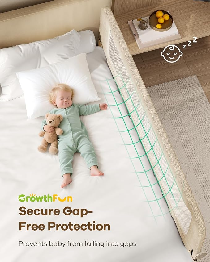 Foldable Bed Rail for Toddlers, 71in Reinforced Carbon Steel Frame&Connectors, Breathable Cationic Fabric, Safety Toddler Bed Rails for Queen, King, Twin, Full, No-Tool Setup.