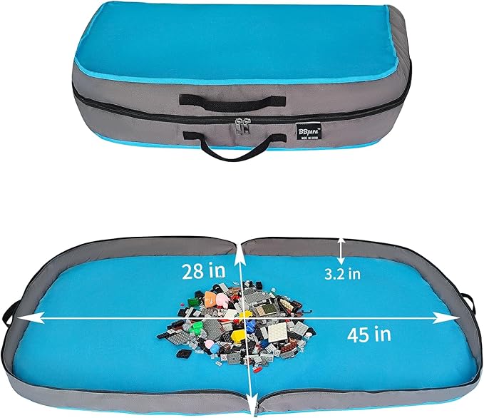 Toy Storage Organizer & Play Mat for Building Bricks & Blocks - Toy Storage Bags Play Mat with Zipper - Easy to Keep The Kids Rooms Neat & Tidy - 45 Inches Large Size - Blue