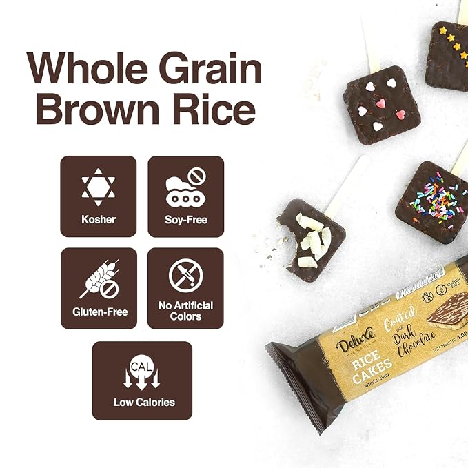 Deluxe & Bla Bla Thin and Crispy Strawberry Yogurt Chocolate Rice Cakes, Kosher Certified Dairy, Gluten Free, Nuts Free Snack Pack Of 3 (Pack of 3, White Chocolate) (Pack of 12, Dark Chocolate)
