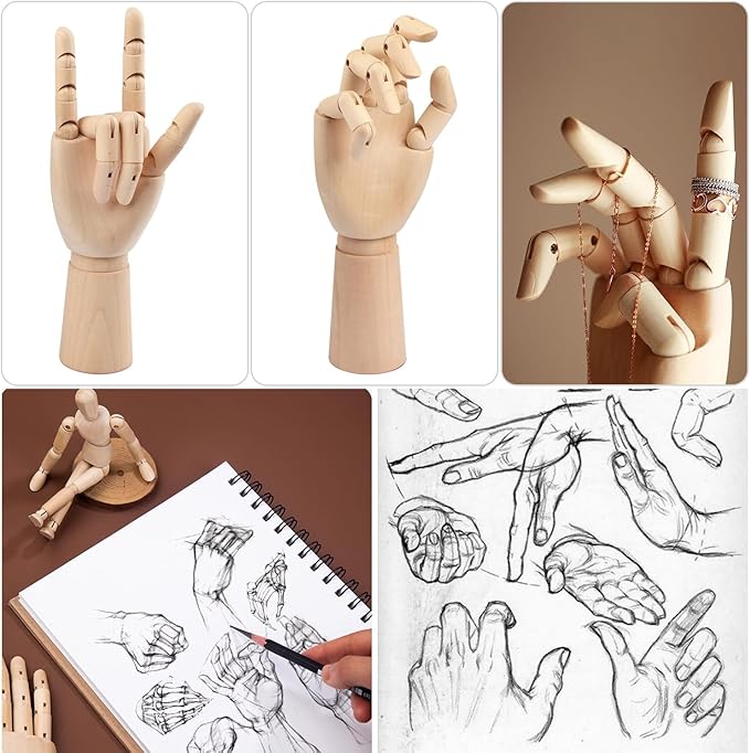 2 Pack 8" Drawing Mannequin,7" Little Hand Model,Artists Wooden Drawing Figure Animation Dolls Figure Supplies Stop Motion Art Manikin Poseable Drawing Tools for Decor,Painting,Sketching,Gifts