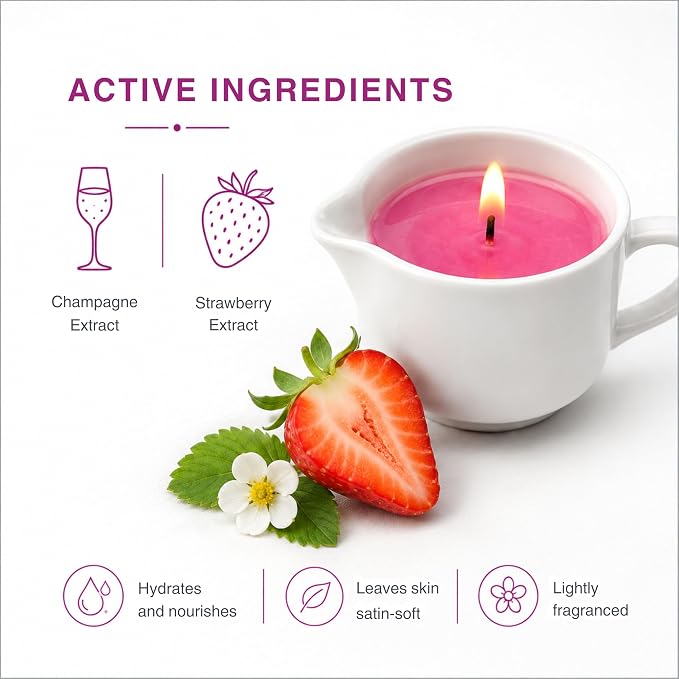 Beauty Image Strawberry Champagne Hot Oil Body Massage Candle, Pink