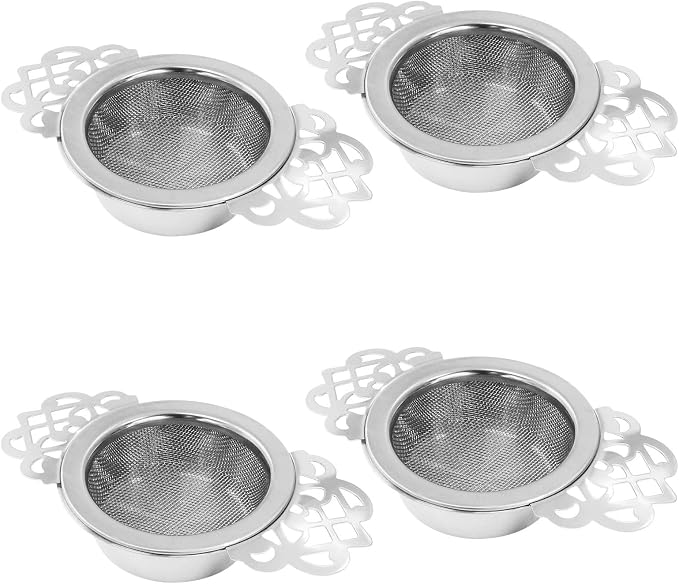 Waziaqoc 4 Pack Tea Fine Mesh Tea Strainers with Bowl, Stainless Steel Loose Leaf Tea Filter for 2.5-4 Inch Cup Mouth, Silver