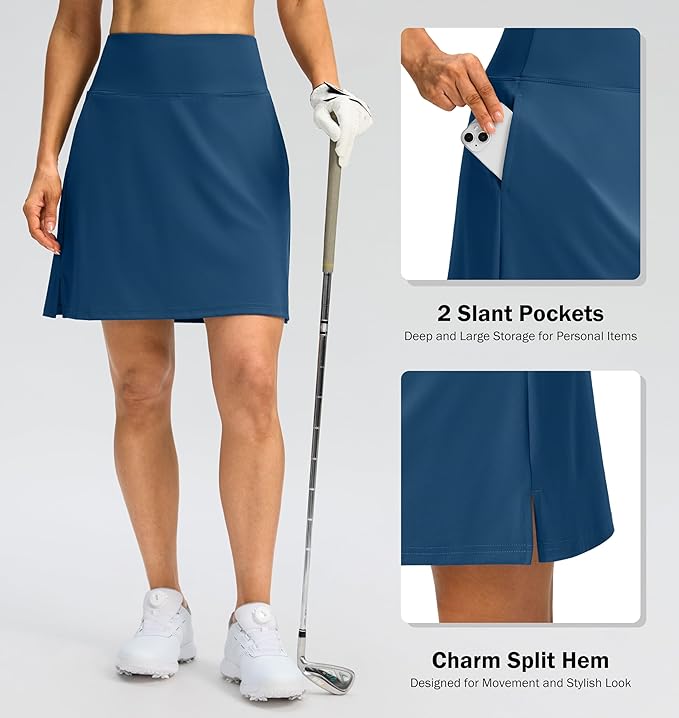 18" Skorts for Women 3 Pockets High Waist Long Athletic Tennis Skirt Golf Skort for Casual Summer Travel