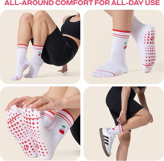 COOLMATE Pilates Socks with Grips for Women, Yoga Socks, Crew Non Slip Women for Barre, Pilates Gifts for Women