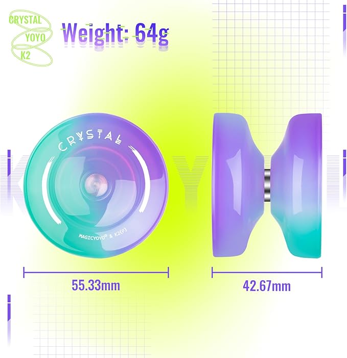 MAGICYOYO K2 Crystal Yoyo for Kids 8-12, Responsive Yoyo for Beginner, Plastic Yo Yo Professional Unresponsive Yo yo for Adults with Unresponsive Yo-yo Bearing, 12 Yoyo Strings, Case Bag, Removal Tool