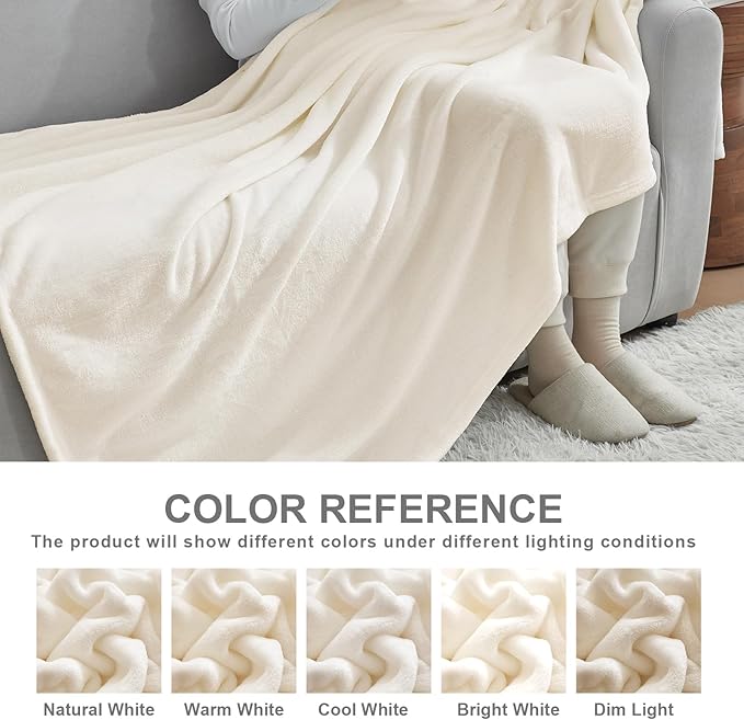 Hansleep Throw Beige Fleece Blanket, Soft Flannel Bed Blanket | Fuzzy Cozy Blanket 50x60 Inches, Multi-use for Bed, Sofa, Couch, Travel, Camping, All Season Warm Lightweight Cover